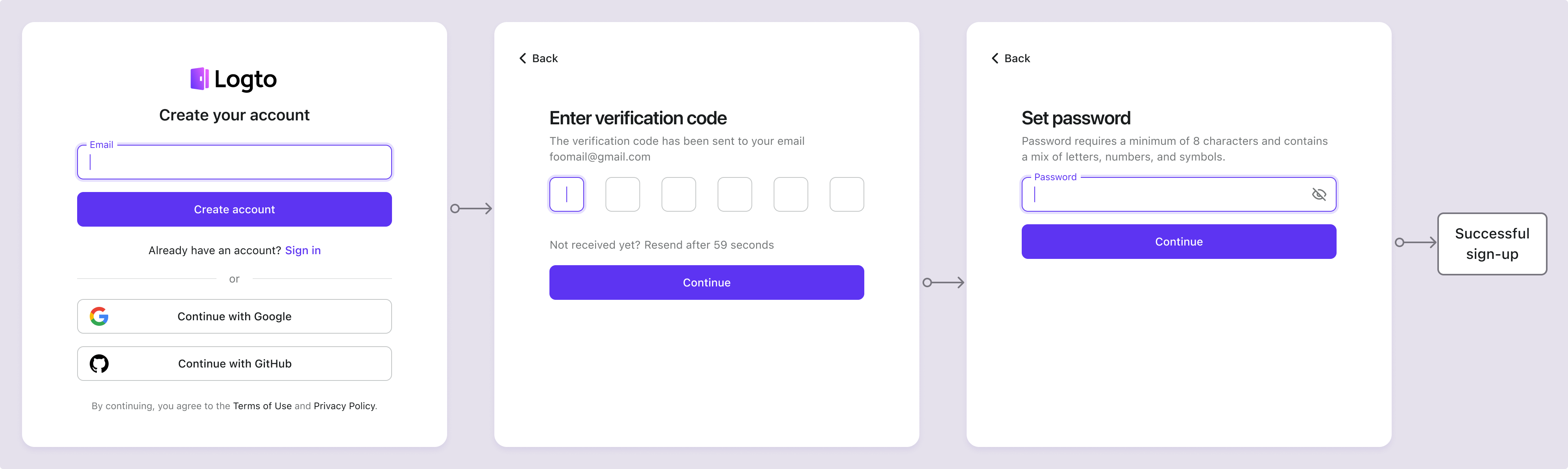 Cadastro por e-mail com verificação e criação de senha
